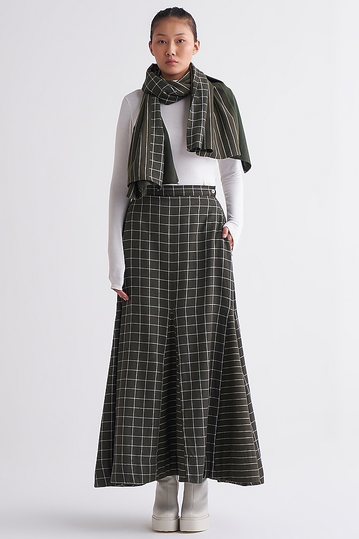 Olive Printed Skirt With Scarf by Three