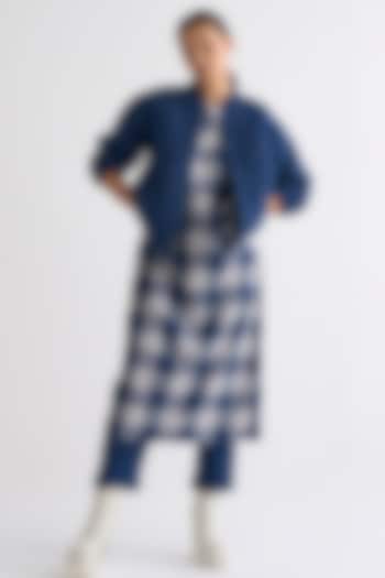 Midnight Blue Melange Tunic Set With Bomber Jacket by Three at Pernia's Pop Up Shop