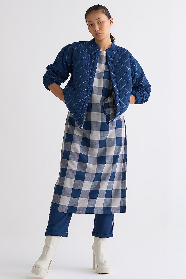 Midnight Blue Melange Tunic Set With Bomber Jacket by Three at Pernia's Pop Up Shop