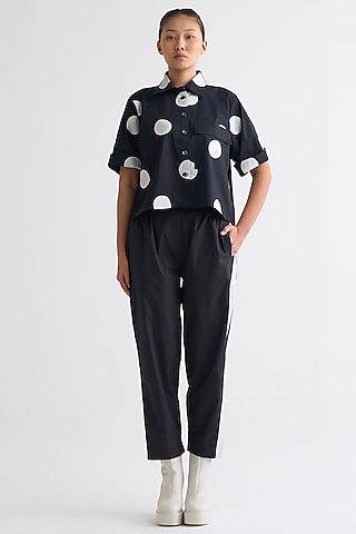 Black Polka Dot Printed Top by Three