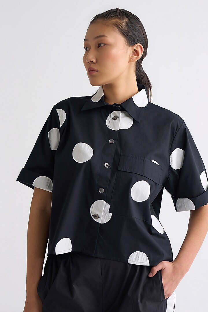 Black Polka Dot Printed Top by Three at Pernia's Pop Up Shop