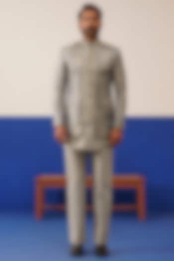 Beige Jacquard Floral Printed Embossed Indowestern Set by The Ethnic Co at Pernia's Pop Up Shop