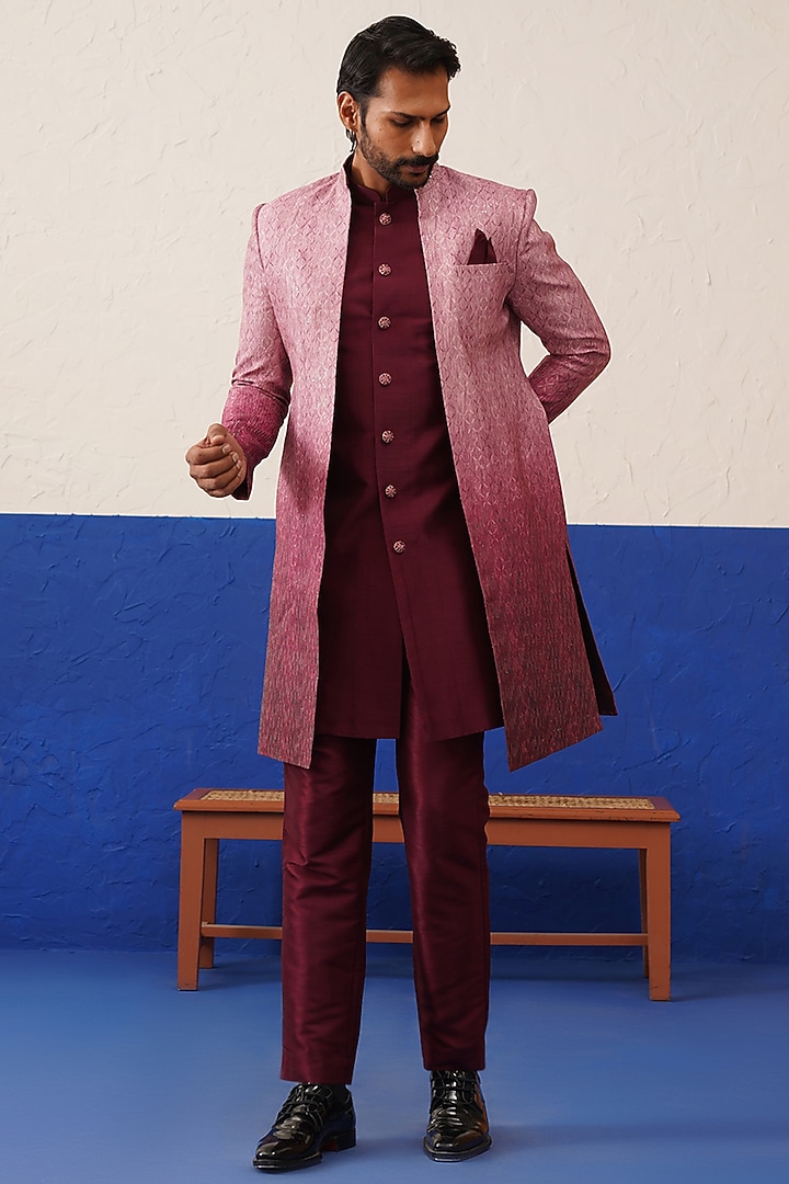 Pink-Maroon Gradient Imported Fabric Open Indowestern Set by The Ethnic Co at Pernia's Pop Up Shop