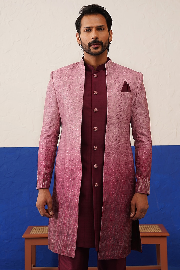 Pink-Maroon Gradient Imported Fabric Open Indowestern Set by The Ethnic Co at Pernia's Pop Up Shop