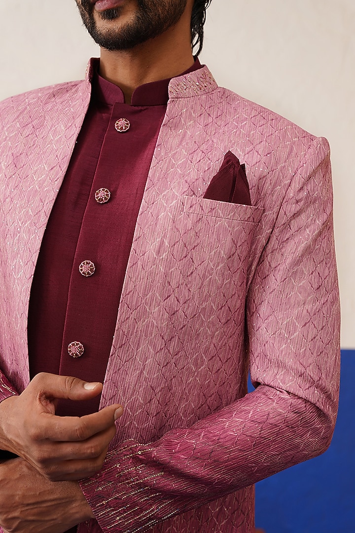 Pink-Maroon Gradient Imported Fabric Open Indowestern Set by The Ethnic Co at Pernia's Pop Up Shop