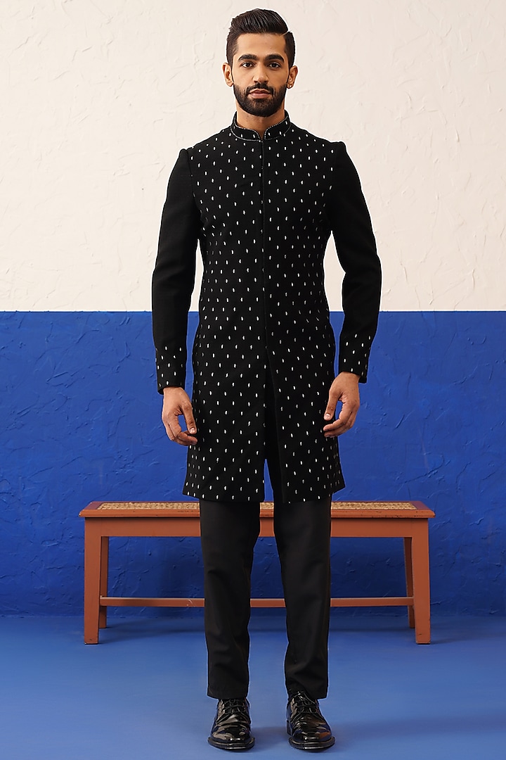 Black Imported Fabric Embroidered Kurta Set by The Ethnic Co