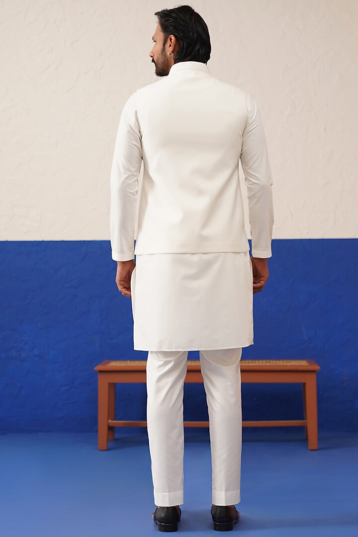 White Cotton Embroidered Bundi Jacket Set by The Ethnic Co at Pernia's Pop Up Shop