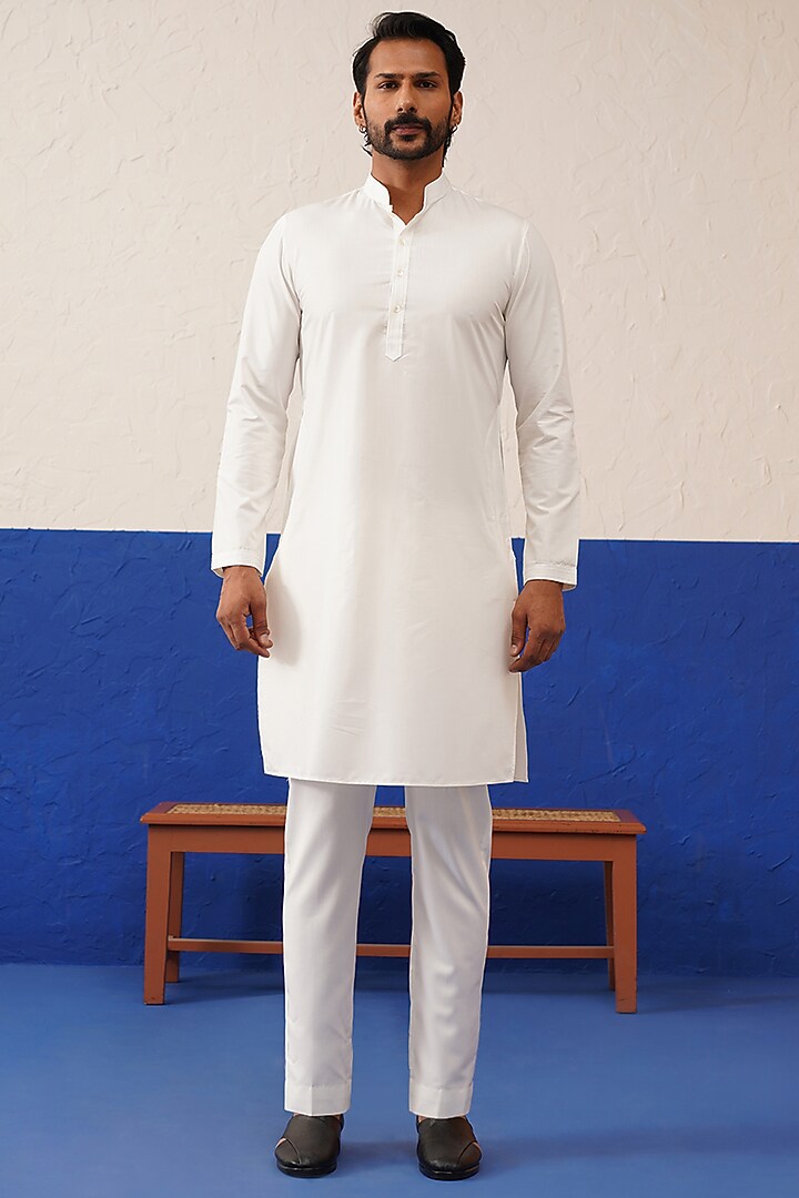 White Cotton Embroidered Bundi Jacket Set by The Ethnic Co at Pernia's Pop Up Shop