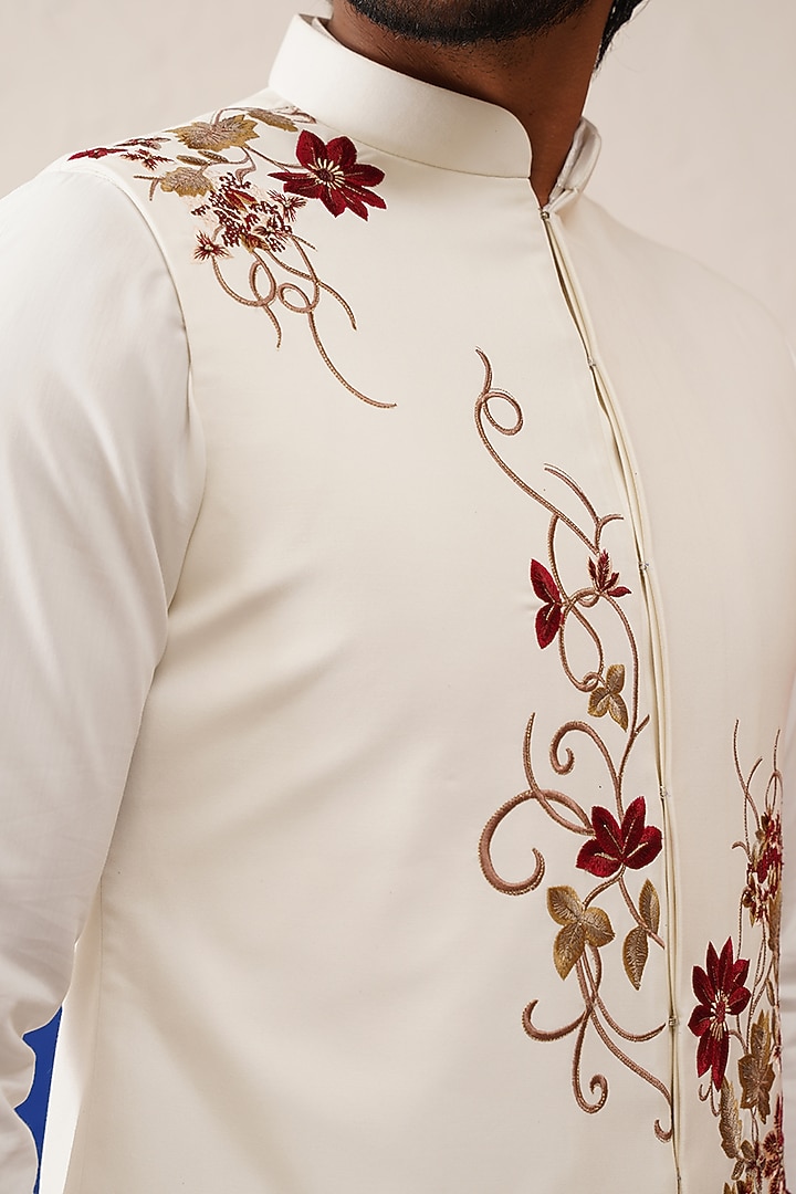 White Cotton Embroidered Bundi Jacket Set by The Ethnic Co at Pernia's Pop Up Shop