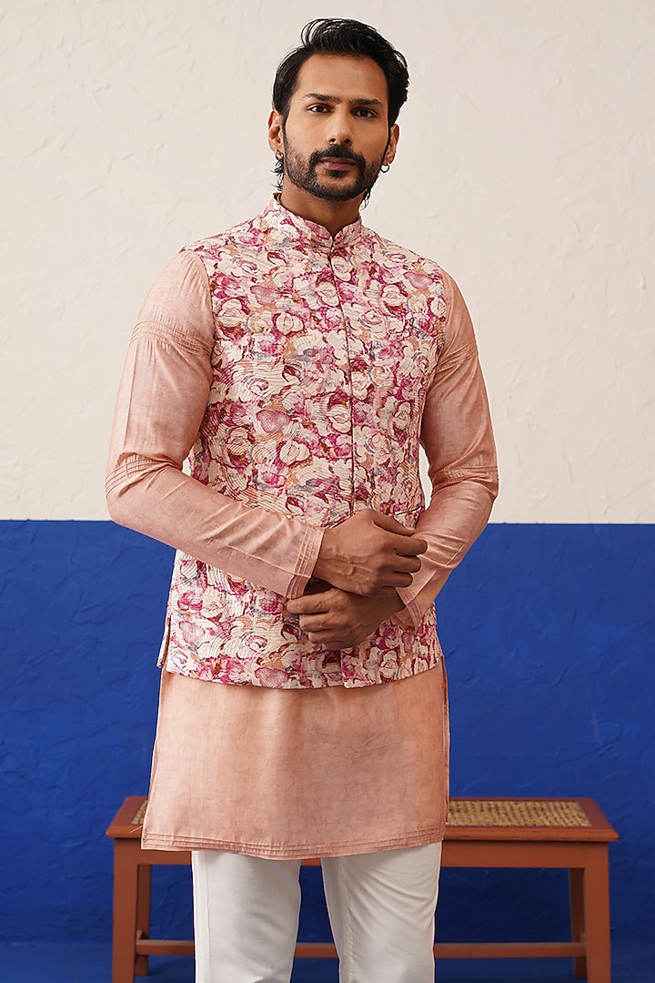 Multi-Colored Soft Mul Cotton Printed Bundi Jacket Set by The Ethnic Co at Pernia's Pop Up Shop