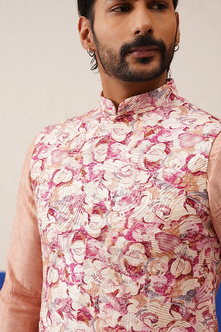Multi-Colored Soft Mul Cotton Printed Bundi Jacket Set by The Ethnic Co at Pernia's Pop Up Shop