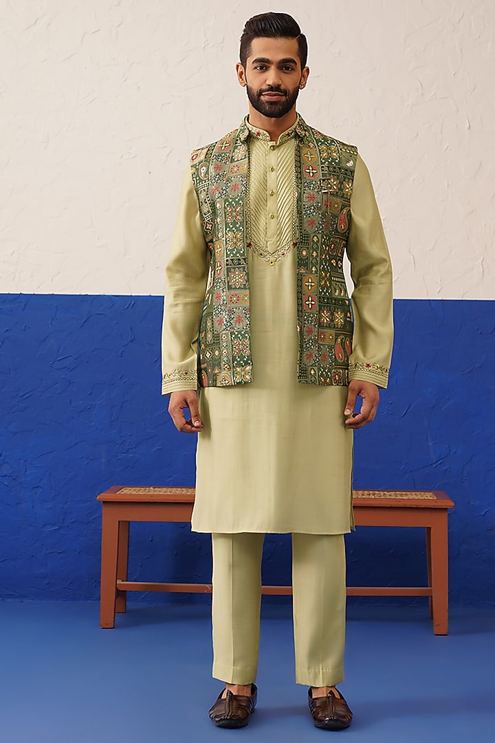 Green Brocade Banarasi Jacket Set by The Ethnic Co