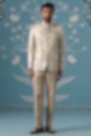 Beige Polyester Digital Printed Bandhgala Set by The Ethnic Co at Pernia's Pop Up Shop