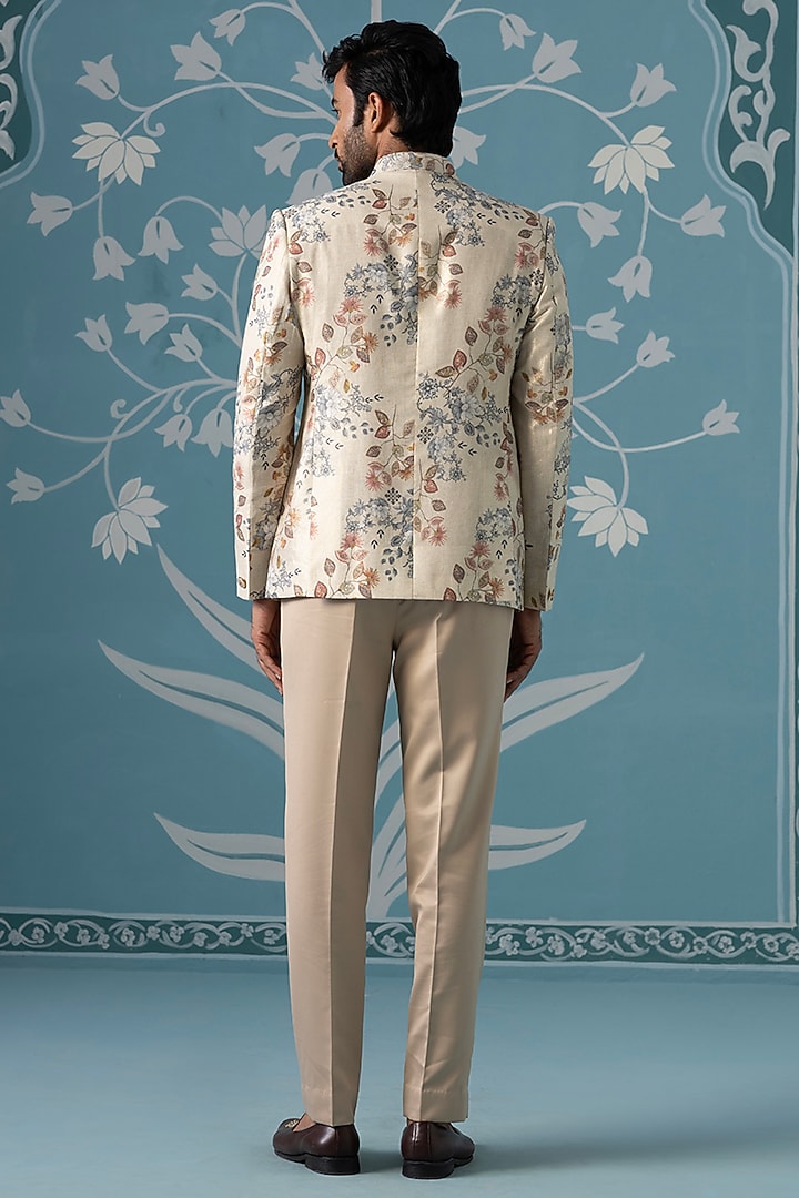Beige Polyester Digital Printed Bandhgala Set by The Ethnic Co at Pernia's Pop Up Shop