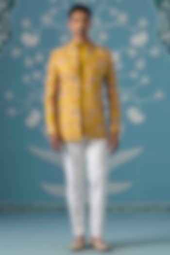 Mustard Polyester Printed Bandhgala Set by The Ethnic Co at Pernia's Pop Up Shop