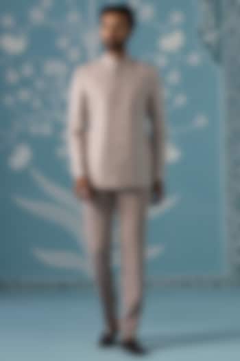 Pastel Onion Pink Cotton Blend Printed Bandhgala Set by The Ethnic Co at Pernia's Pop Up Shop