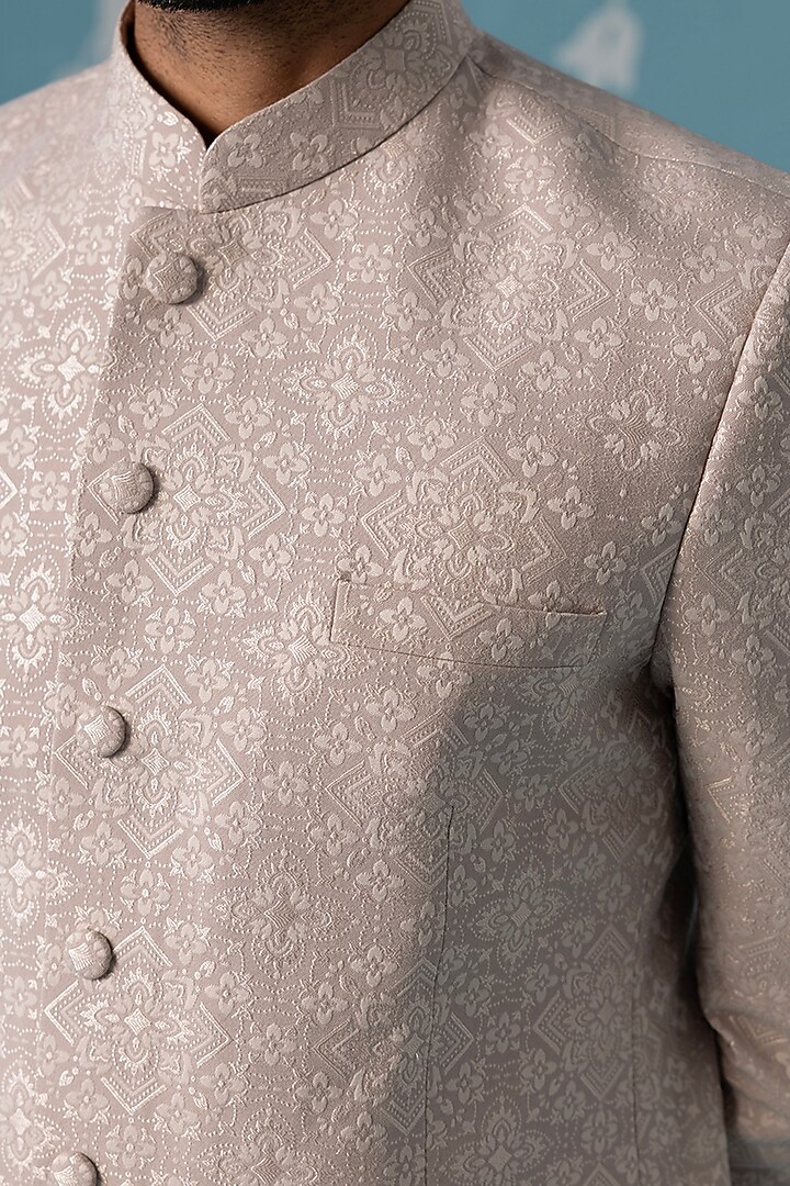 Pastel Onion Pink Cotton Blend Printed Bandhgala Set by The Ethnic Co at Pernia's Pop Up Shop
