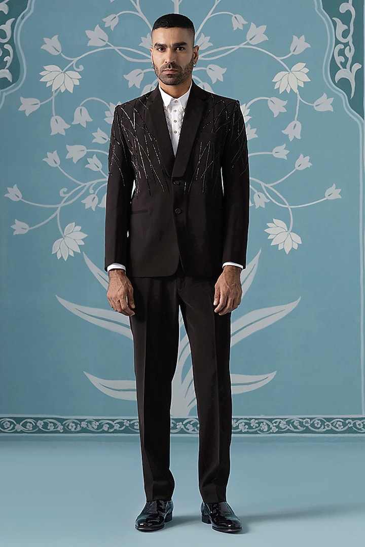 Brown Cotton Hand Embroidered Blazer Set by The Ethnic Co at Pernia's Pop Up Shop