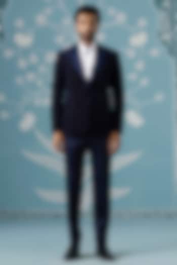 Blue Imported Fabric Embroidered Blazer Set by The Ethnic Co at Pernia's Pop Up Shop