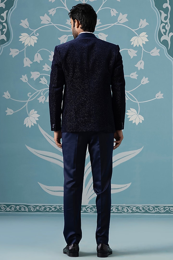 Blue Imported Fabric Embroidered Blazer Set by The Ethnic Co at Pernia's Pop Up Shop