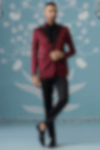Maroon Imported Fabric Embroidered Blazer Set by The Ethnic Co at Pernia's Pop Up Shop