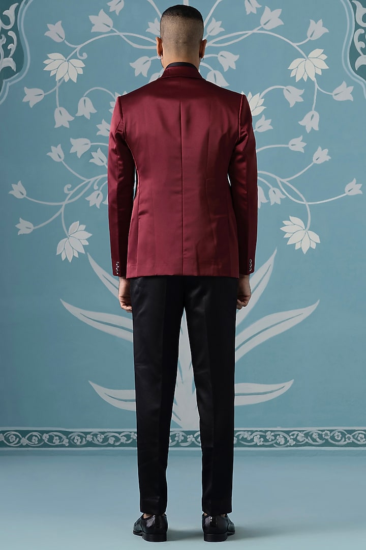 Maroon Imported Fabric Embroidered Blazer Set by The Ethnic Co at Pernia's Pop Up Shop