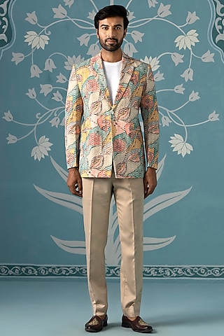Multi-Colored Cotton Printed Blazer Set by The Ethnic Co