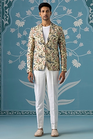 Multi-Colored Poly Cotton Printed Blazer Set by The Ethnic Co