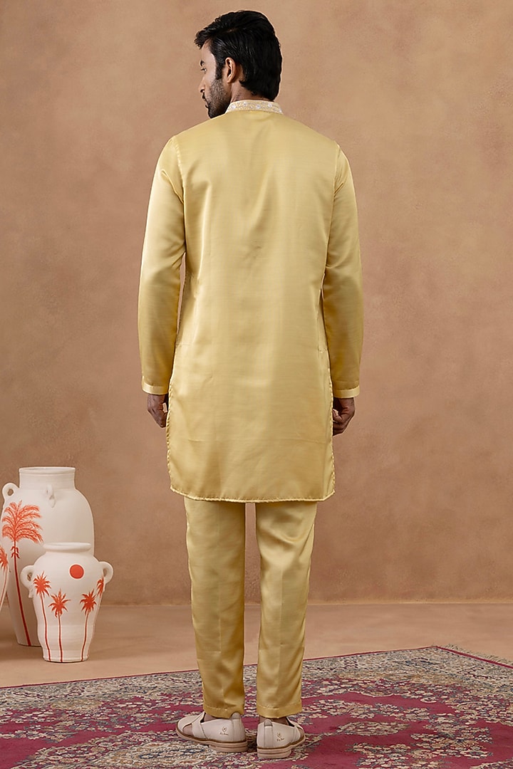 Yellow Crepe Embroidered Bundi Jacket Set by The Ethnic Co at Pernia's Pop Up Shop