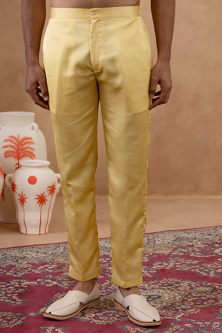 Yellow Crepe Embroidered Bundi Jacket Set by The Ethnic Co at Pernia's Pop Up Shop