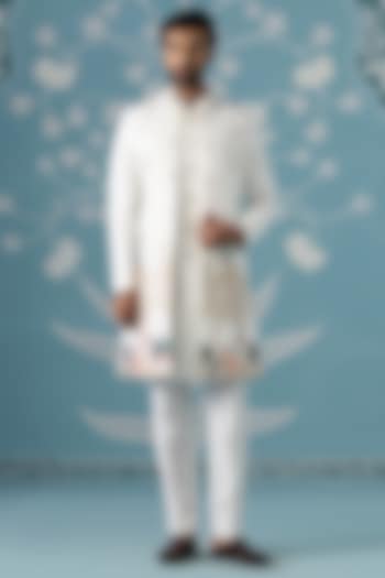 Cream Poly Cotton Embroidered Bundi Jacket Set by The Ethnic Co at Pernia's Pop Up Shop