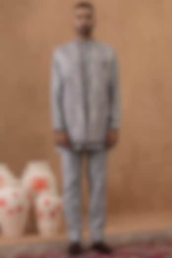 Grey Poly Cotton Embroidered Indowestern Jacket Set by The Ethnic Co at Pernia's Pop Up Shop