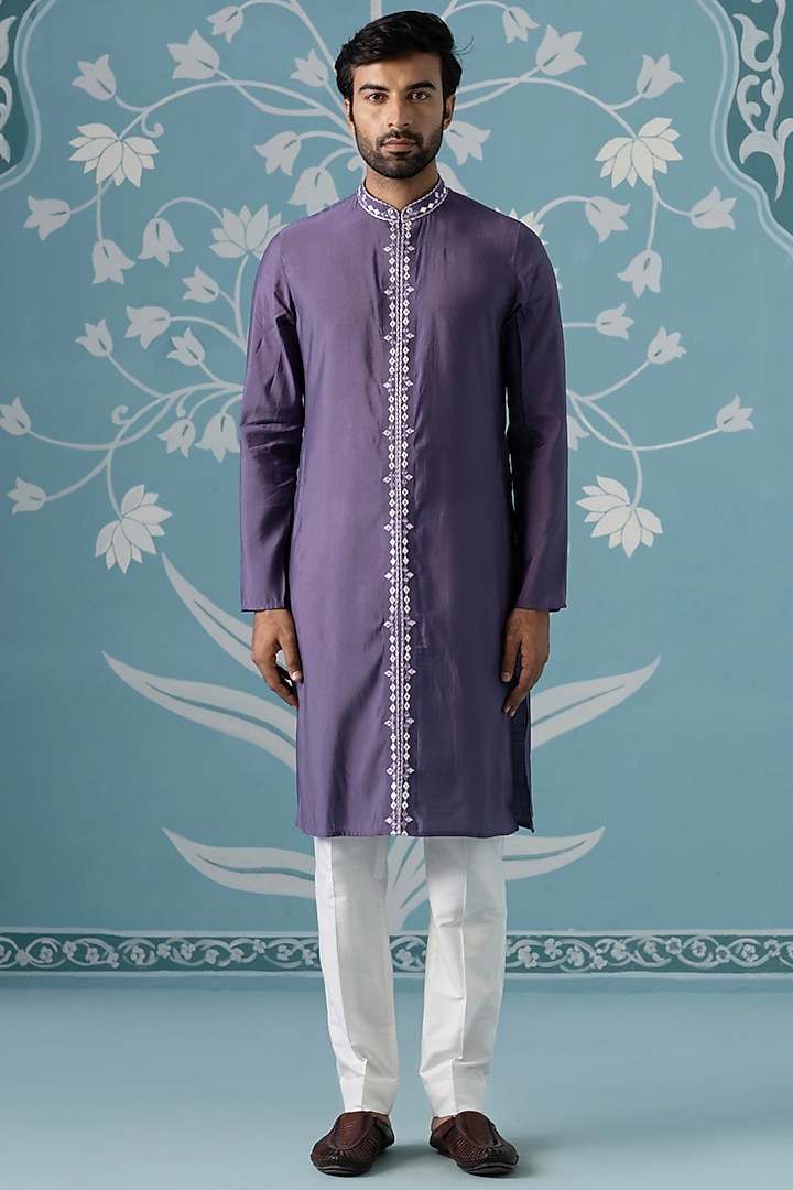 Purple Soft Mul Cotton Gota Embroidered Ombre Wedding Indowestern Set by The Ethnic Co at Pernia's Pop Up Shop
