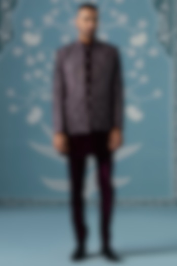 Wine Velvet Embroidered Jacket Set by The Ethnic Co at Pernia's Pop Up Shop