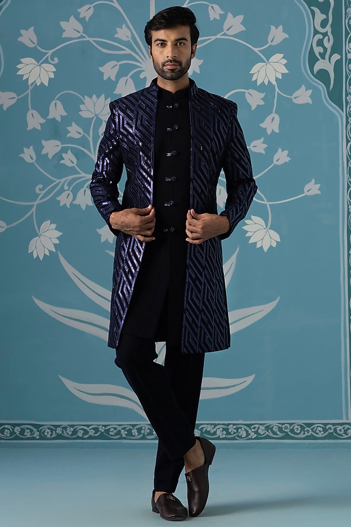 Dark Blue Imported Fabric Jacket Set by The Ethnic Co at Pernia's Pop Up Shop