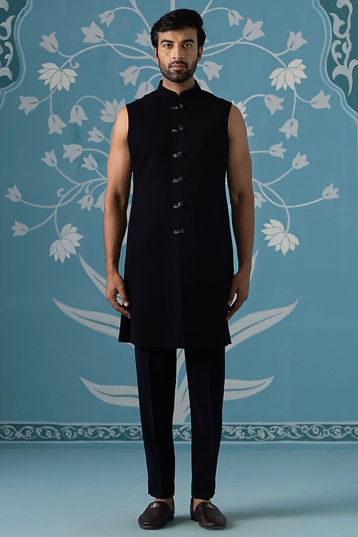 Dark Blue Imported Fabric Jacket Set by The Ethnic Co at Pernia's Pop Up Shop