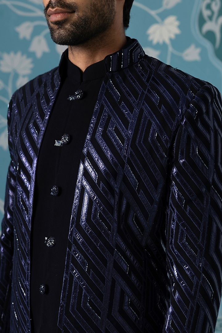 Dark Blue Imported Fabric Jacket Set by The Ethnic Co at Pernia's Pop Up Shop