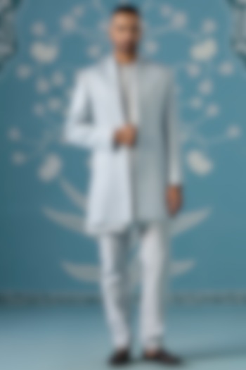 Light Sky Blue Imported Fabric Embroidered Open Indowestern Set by The Ethnic Co at Pernia's Pop Up Shop