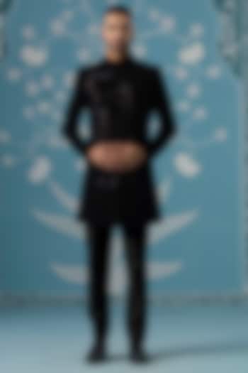 Black Jacquard Embroidered Wedding Indowestern Set by The Ethnic Co at Pernia's Pop Up Shop