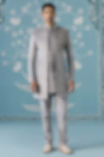 Grey Velvet Embroidered Wedding Indowestern Set by The Ethnic Co at Pernia's Pop Up Shop