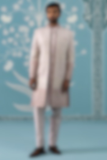 Light Onion Pink Poly Cotton Embroidered Wedding Indowestern Set by The Ethnic Co at Pernia's Pop Up Shop