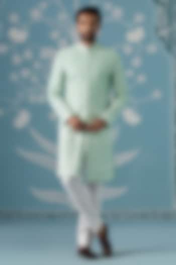 Mint Green Georgette Embroidered Indowestern Set by The Ethnic Co at Pernia's Pop Up Shop