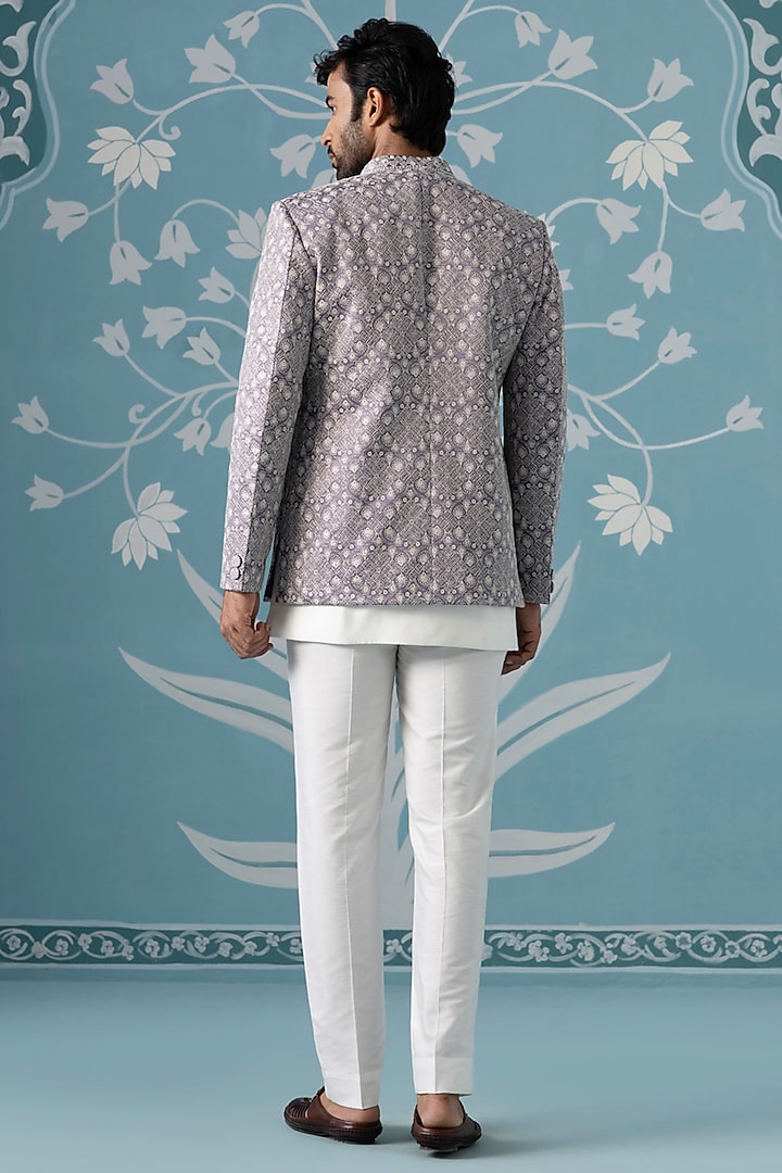 Light Lavender Satin Embroidered Indowestern Set by The Ethnic Co at Pernia's Pop Up Shop