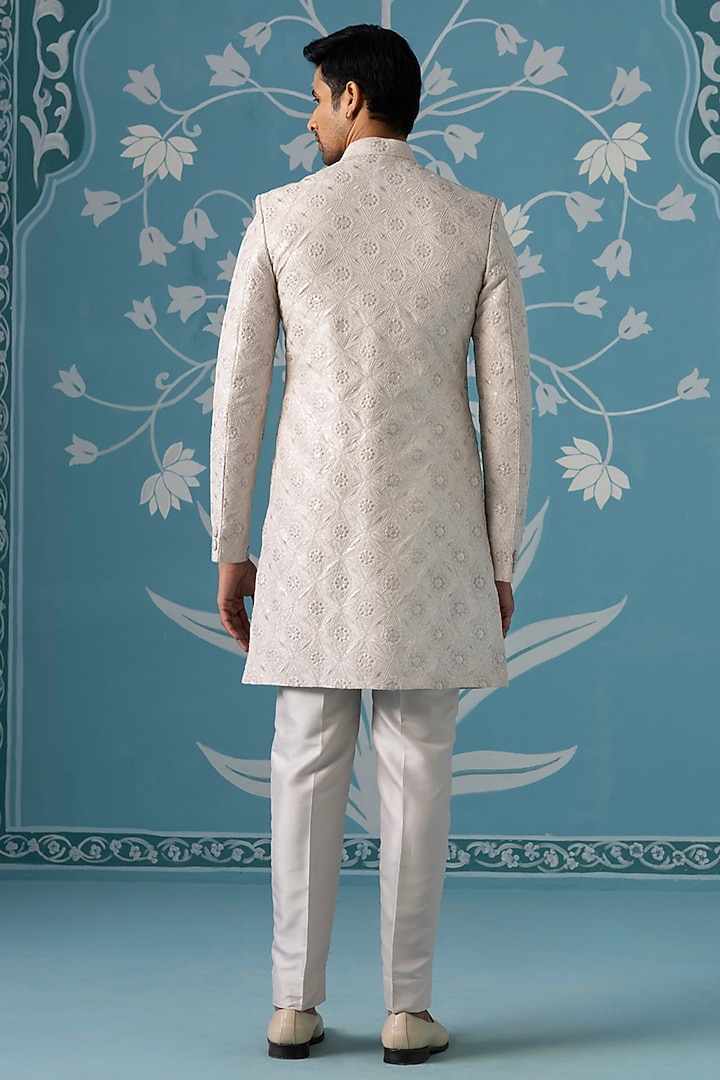 Cream Poly Cotton Embroidered Wedding Indowestern Set by The Ethnic Co at Pernia's Pop Up Shop