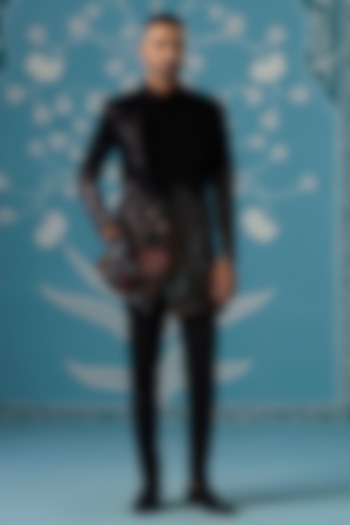 Black Velvet Embroidered Wedding Sherwani Set by The Ethnic Co at Pernia's Pop Up Shop