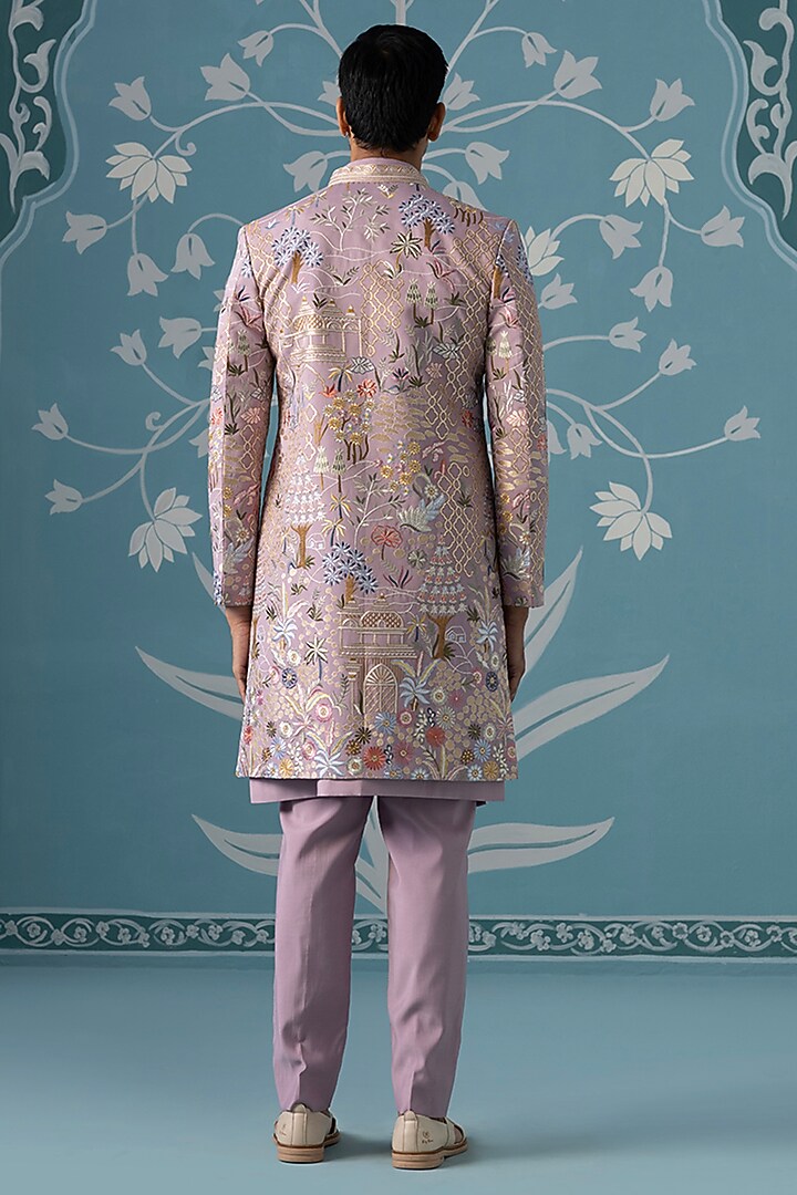 Pastel Lavender Poly Cotton Embroidered Wedding Indowestern Set by The Ethnic Co at Pernia's Pop Up Shop