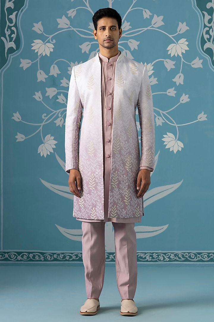 Beige Imported Fabric Sequin Embellished Open-Wedding Indowestern Set by The Ethnic Co at Pernia's Pop Up Shop