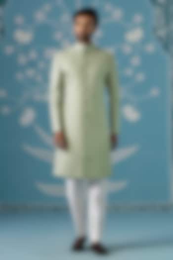 Pastel Green Jacquard Embroidered Long Jacket Set by The Ethnic Co at Pernia's Pop Up Shop