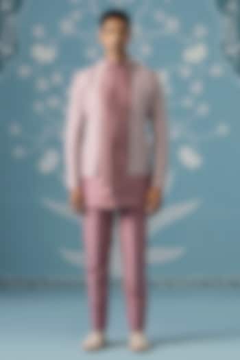 Onion Pink Cotton Silk Embroidered Open Wedding Indowestern Set by The Ethnic Co at Pernia's Pop Up Shop