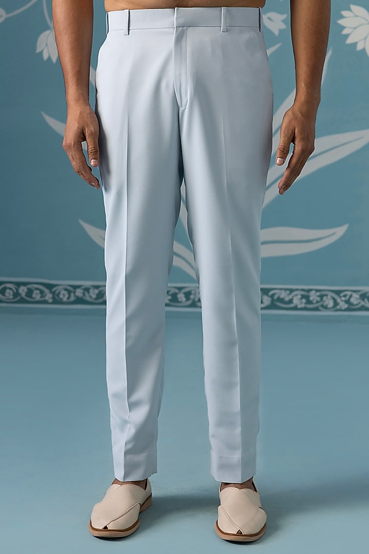 Dusky Blue Cotton Silk Embroidered Open-Indowestern Set by The Ethnic Co at Pernia's Pop Up Shop